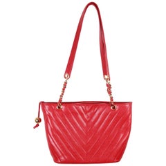 CHANEL Vintage Red CHEVRON Caviar Leather TOTE 2