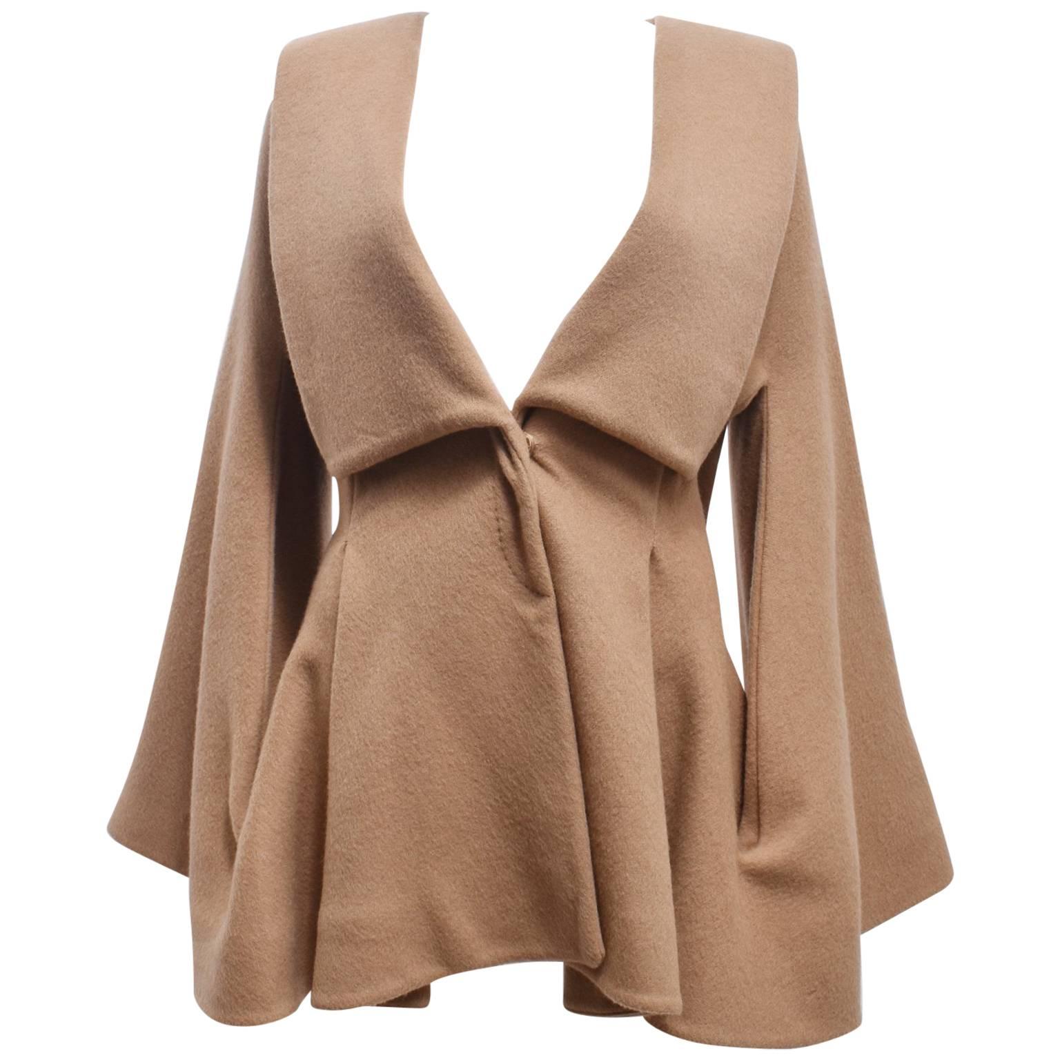 Alexander McQueen Camel Cashmere Coat with Connected Bell Sleeves