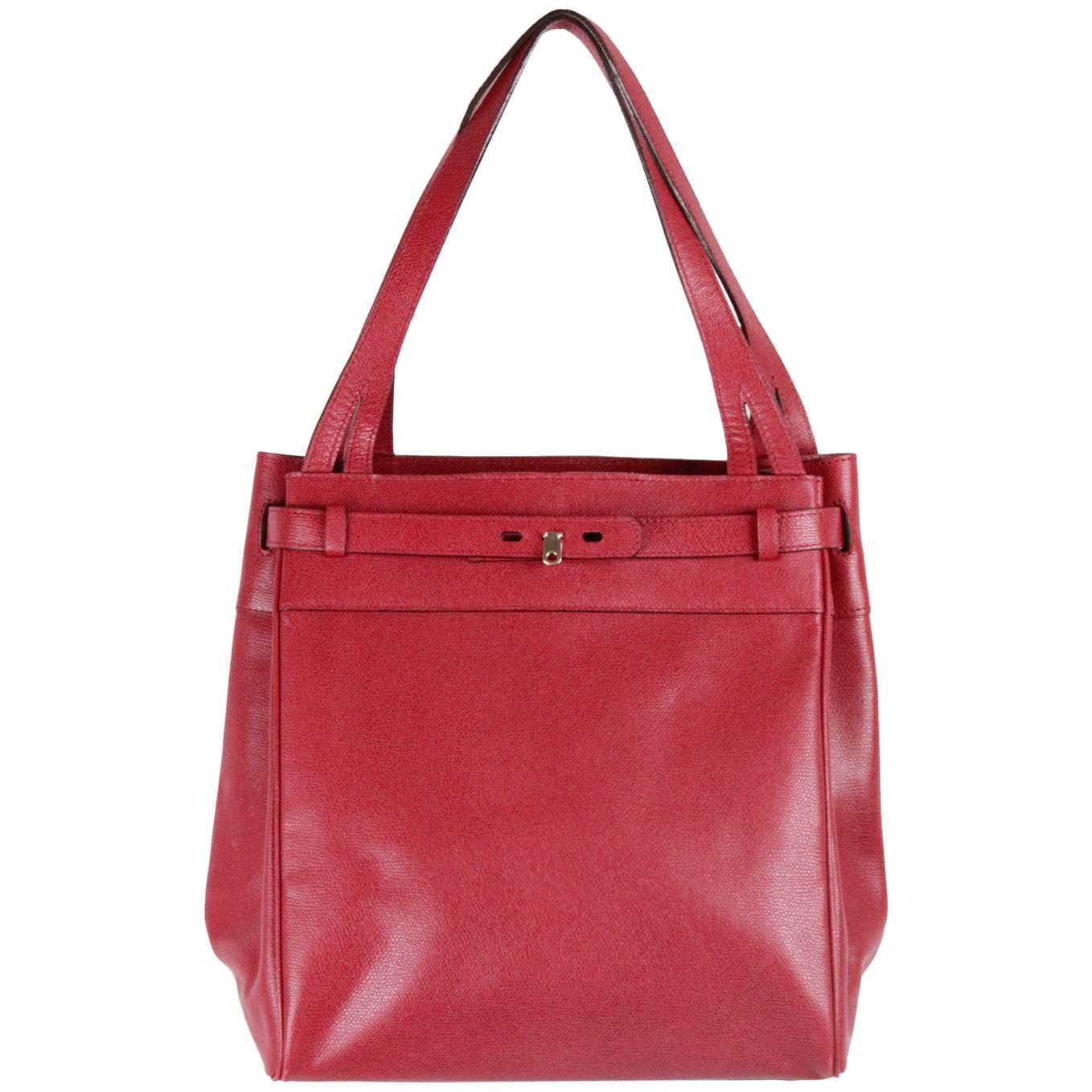 VALEXTRA MILANO Burgundy Leather B CUBE Bag TOTE