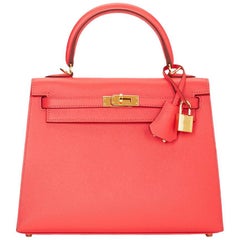 2016 Hermes Rose Jaipur Epsom Leather Kelly 25cm Sellier