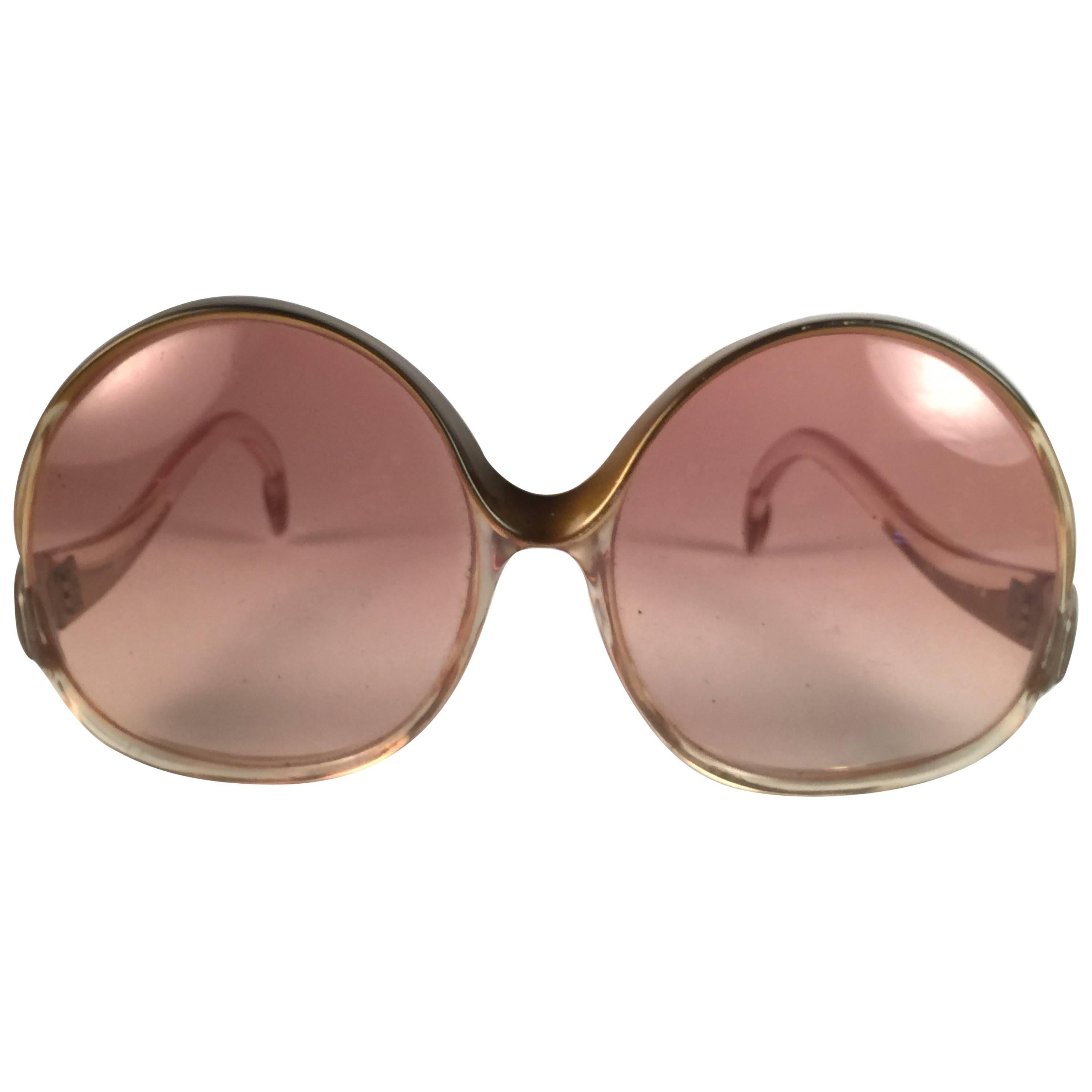 Mint Vintage Balenciaga Clear & Gold Oversized Sunglasses 1970's 