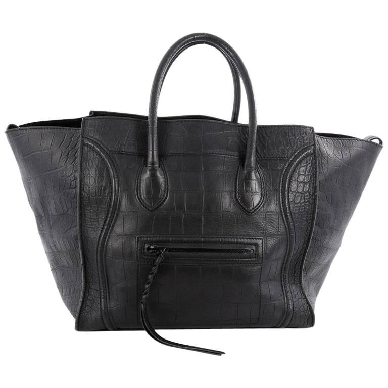 Celine Phantom Handbag Crocodile Embossed Leather Large At 1stdibs Celine Phantom Handbag Crocodile Embossed Leather Large For