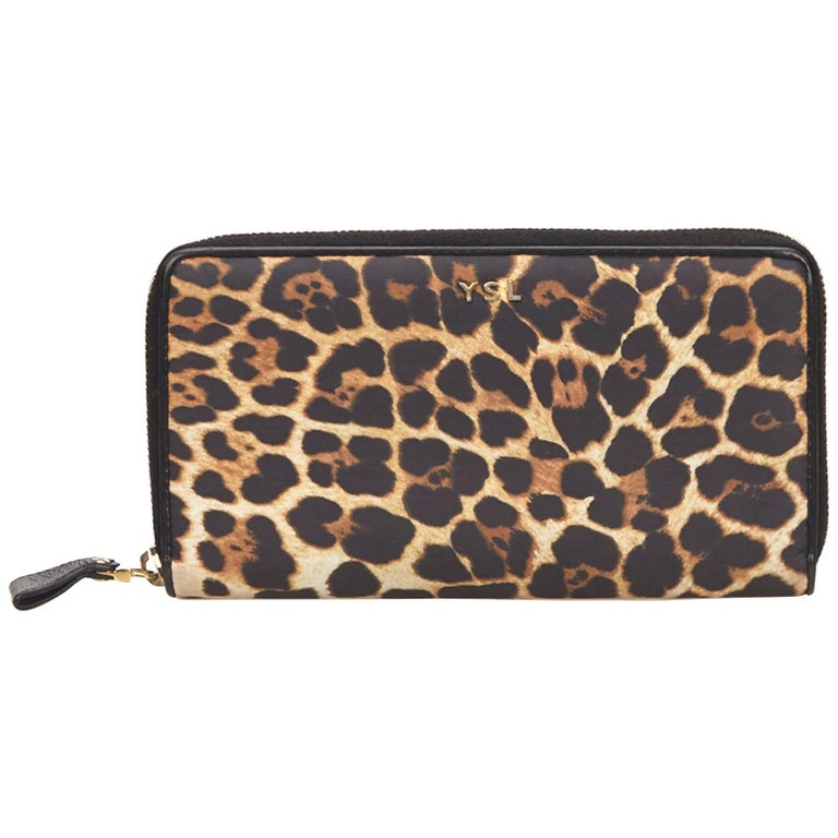 YSL Brown Leopard Print Nylon Wallet For Sale at 1stdibs
