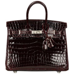 2008 Hermes Bordeaux Shiny Niloticus Crocodile Leather Birkin 25cm