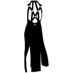 Breathtaking Gianni Versace Couture 1990s Black Bondage Back Evening Gown Dress