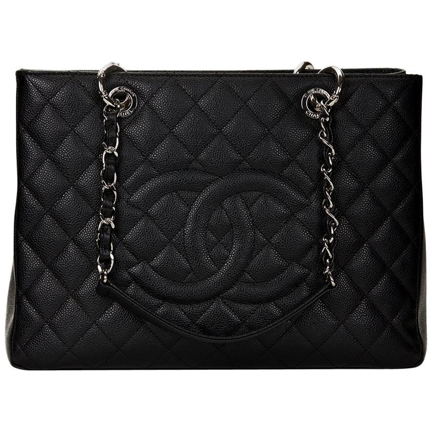 2013 Chanel Black Quilted Caviar Leather Grand Shopping Tote GST
