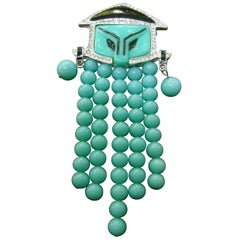 Exotic Glass Beaded Asian Theme Figural Brooch c 1980s
