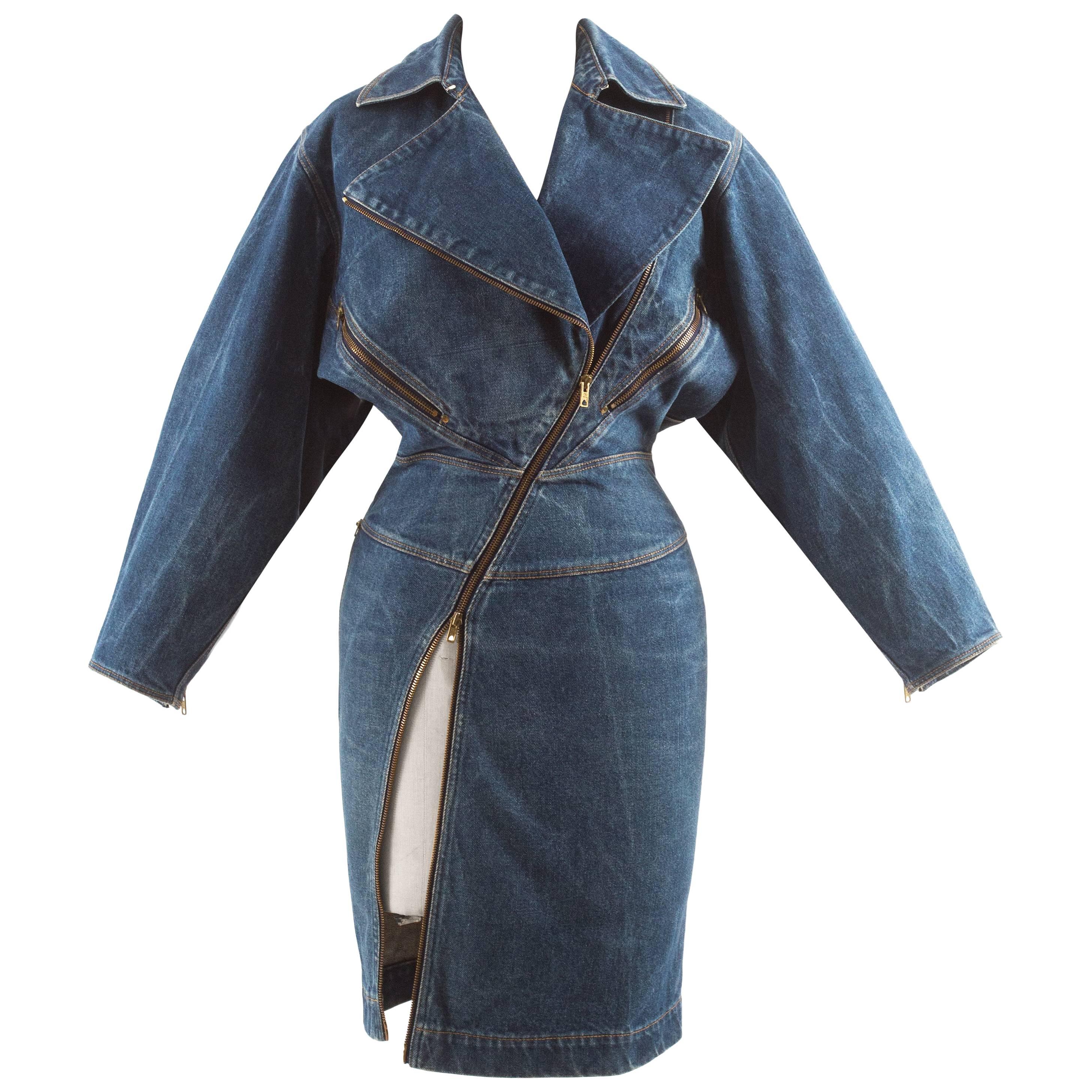 Alaia Autumn-Winter 1985 blue denim zipper dress