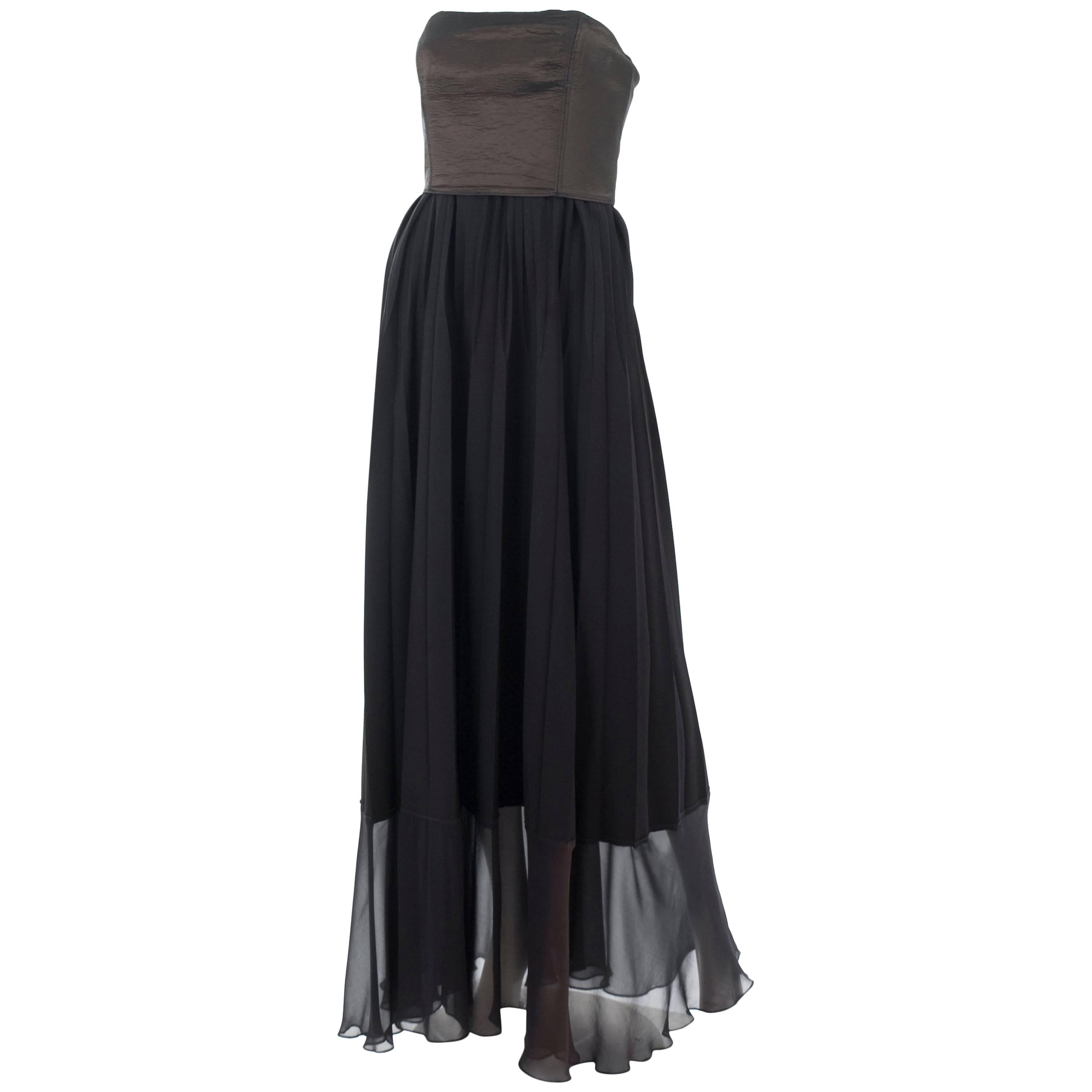 90s Jean Paul Gaultier Straples Evening Dress with Pleats, Chiffon and Corsage For Sale