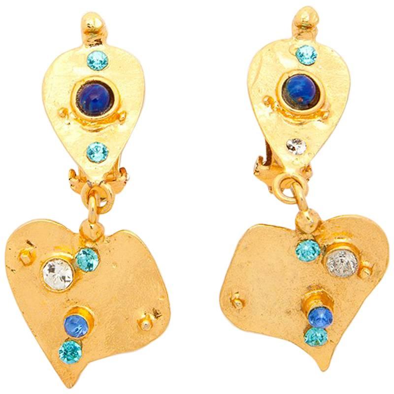 CHRISTIAN LACROIX Pendant Clip-on Earrings in Gilded Metal and Rhinestones