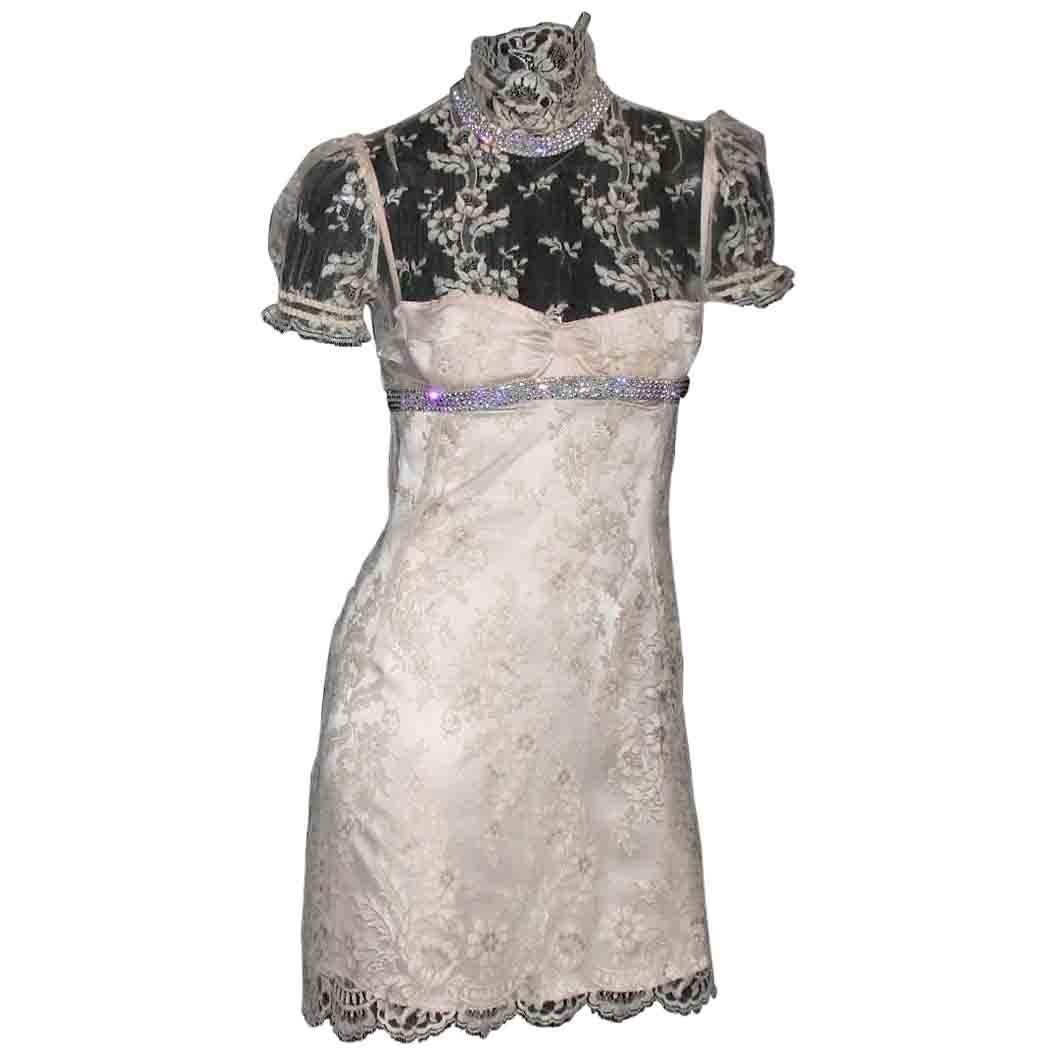 Stunning Dolce & Gabbana French Lace Crystal Laceup Corset Dress
