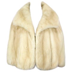 Vintage Pale Blonde Mink Fur Cape Stole Wrap Jacket With Huge Collar, 1960s