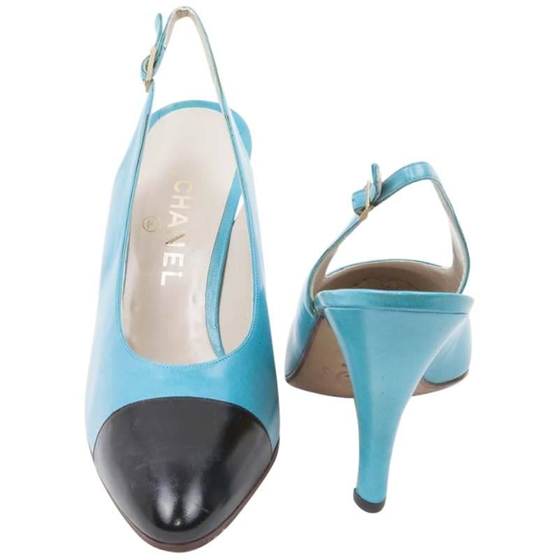 CHANE Black and Turquoise Leather Pumps Size 40FR