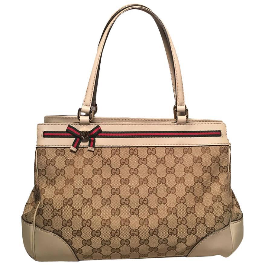 Gucci Beige Monogram and Leather Mayfair Tote Shoulder Bag For Sale at ...