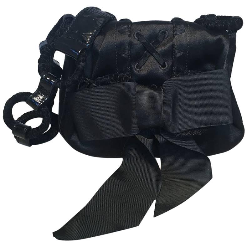 Yves Saint Laurent YSL Black Silk Satin Ribbon Bow Evening Bag