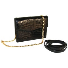 Retro Black Alligator Clutch and Shoulder Bag by Gucci with Two Crossbody Straps