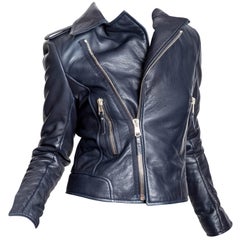 Balenciaga Motorcycle Jacket in Navy Blue Leather - 42