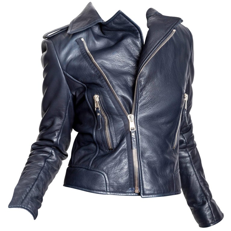 Balenciaga Motorcycle Jacket in Navy Blue Leather - 42 at 1stDibs | balenciaga  blue leather jacket, balenciaga leather jacket, blue leather motorcycle  jacket