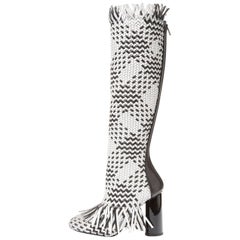 Proenza Schouler New Sold Out Black White Fringe Knee High Boots in Box