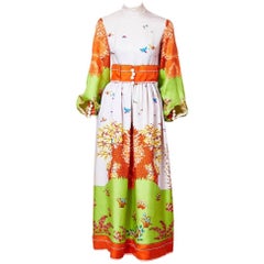 Vintage Ronald Amey Tree Patterned Silk Maxi Dress