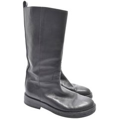 Ann Demeulemeester Black Leather Knee Length Riding Boots
