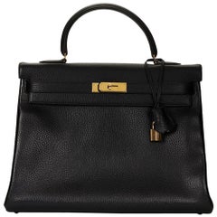 1991 Hermes Black Ardennes Leather Retro Kelly 35cm Retourne