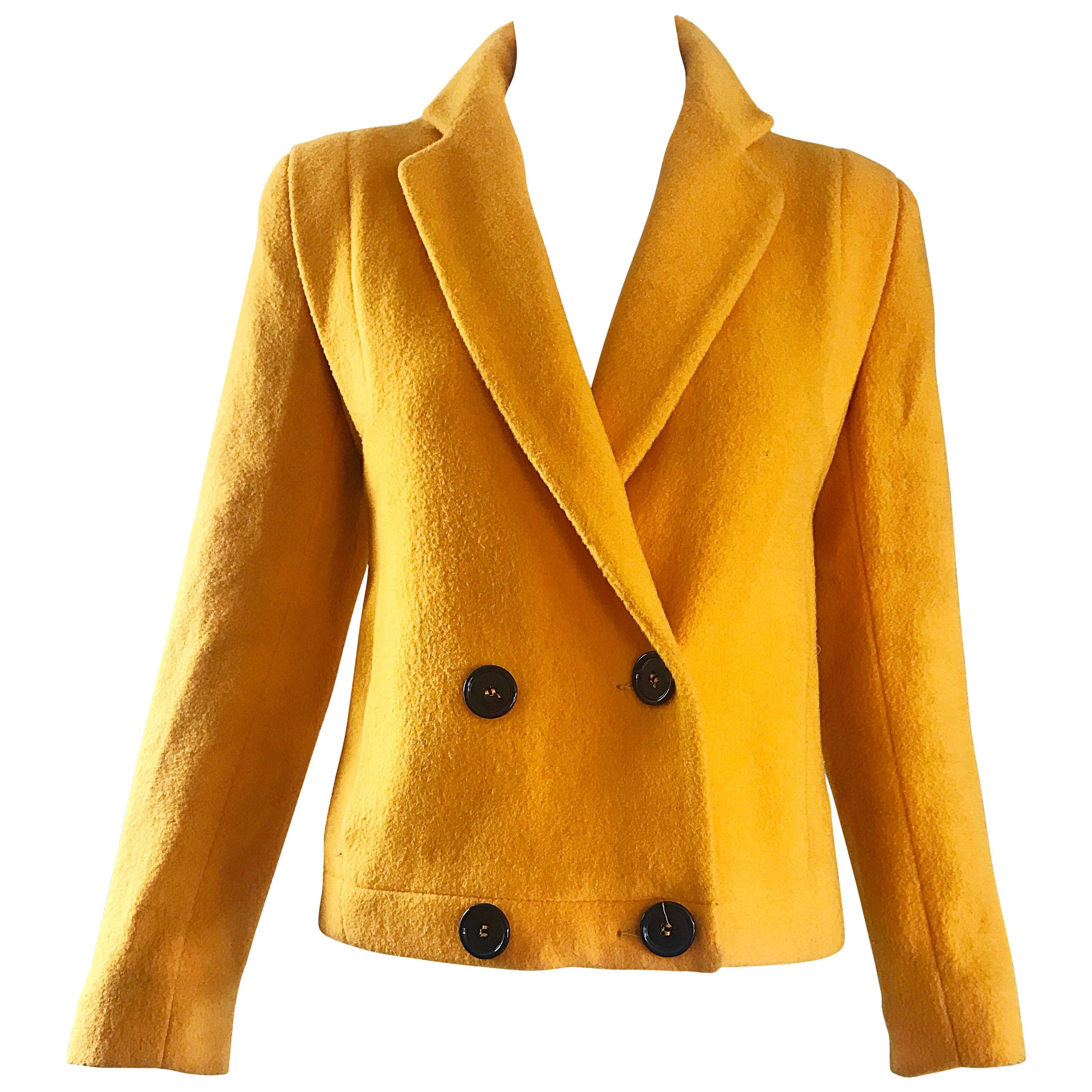 1990s Geoffrey Beene Mustard Yellow Vintage 90s Wool Cropped Blazer Jacket