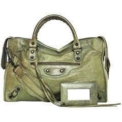 Balenciaga Sage Green Agneau Lambskin Leather Motorcycle City Bag