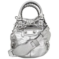 Balenciaga Gris Aluminum Silver Agneau Leather Giant 12 Mini Pompon Crossbody Ba 4