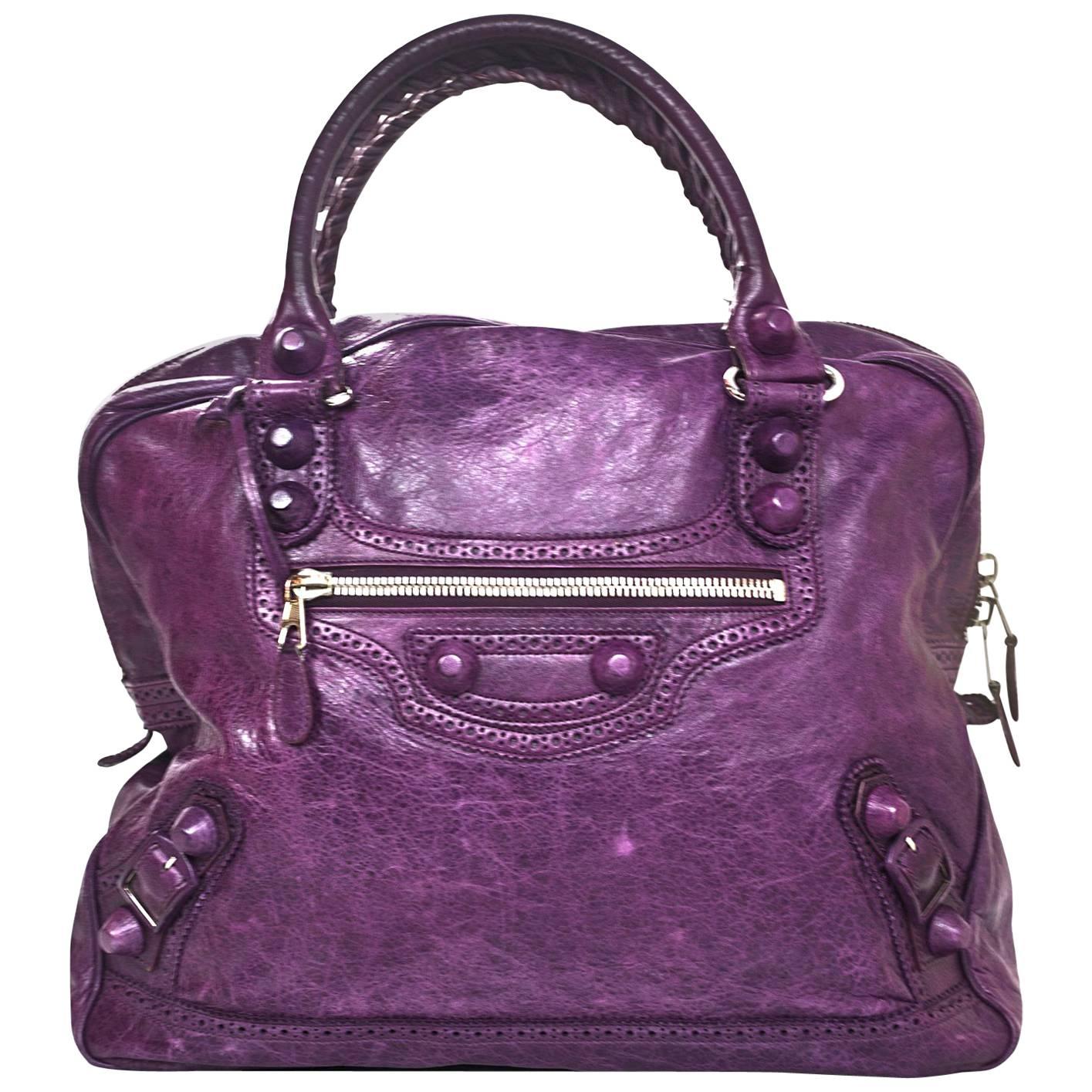 Balenciaga Purple Agneau Lambskin Covered Giant Brogues Office Bag