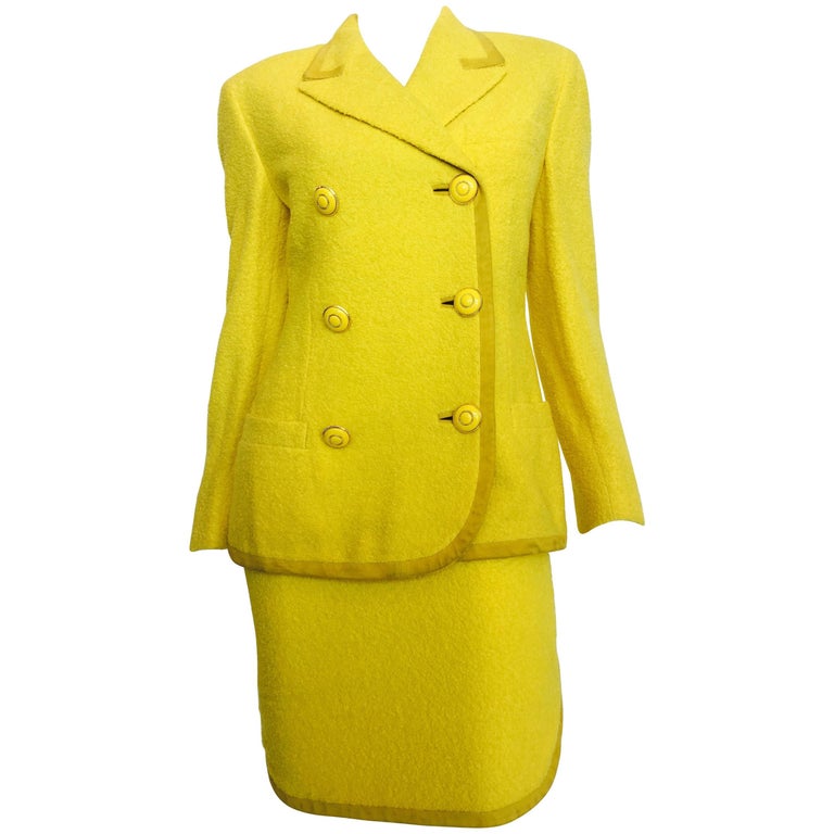 Gianni Versace Yellow Nubby Knit 2 Pc Skirt Suit For Sale at 1stdibs