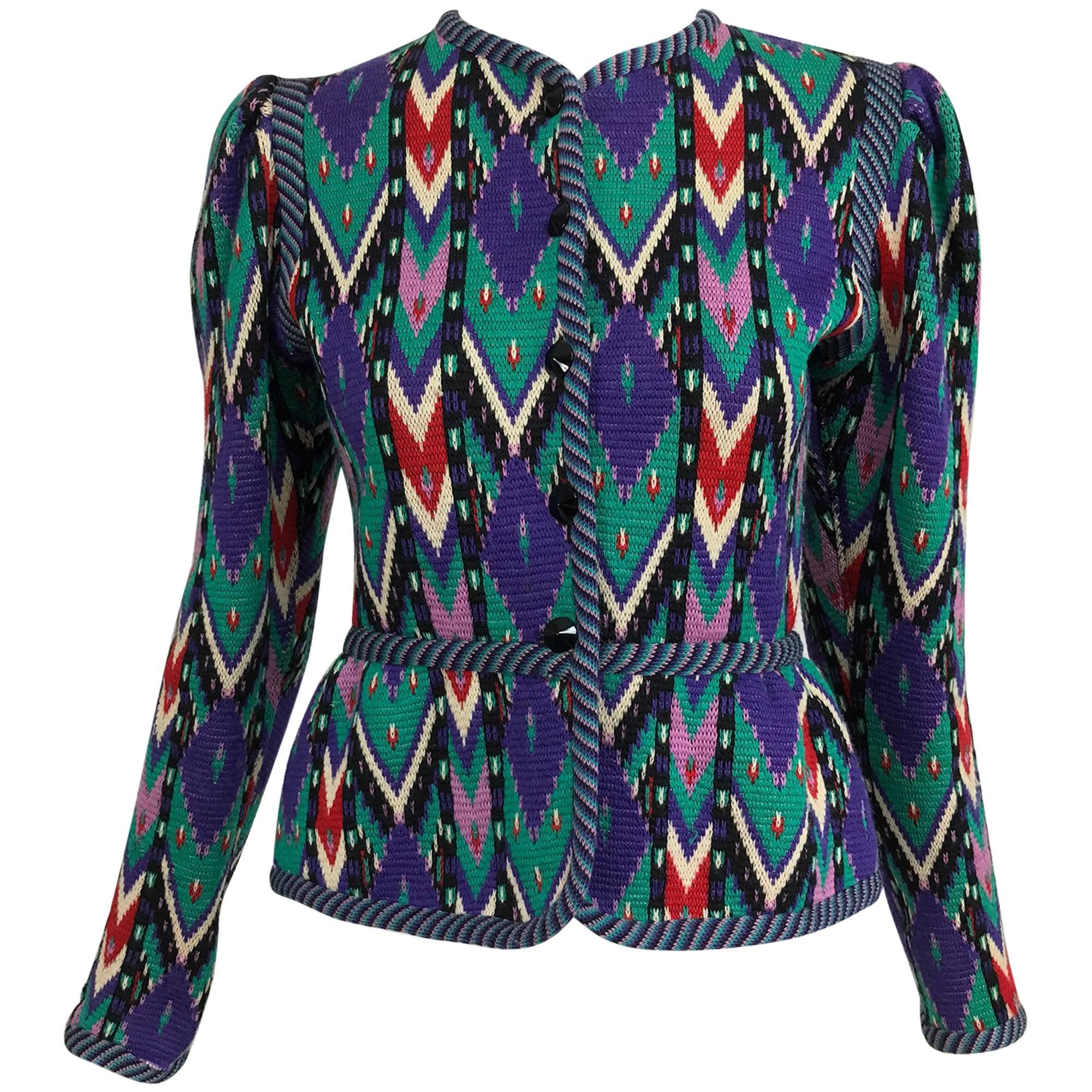 Yves Saint Laurent colourful geometric cardigan sweater 1970s