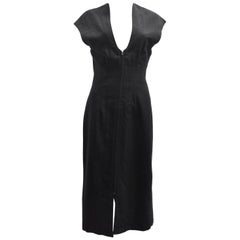 Comme des Garcons Tricot Charcoal Grey Dress with Zip Front and Scoop Neckline