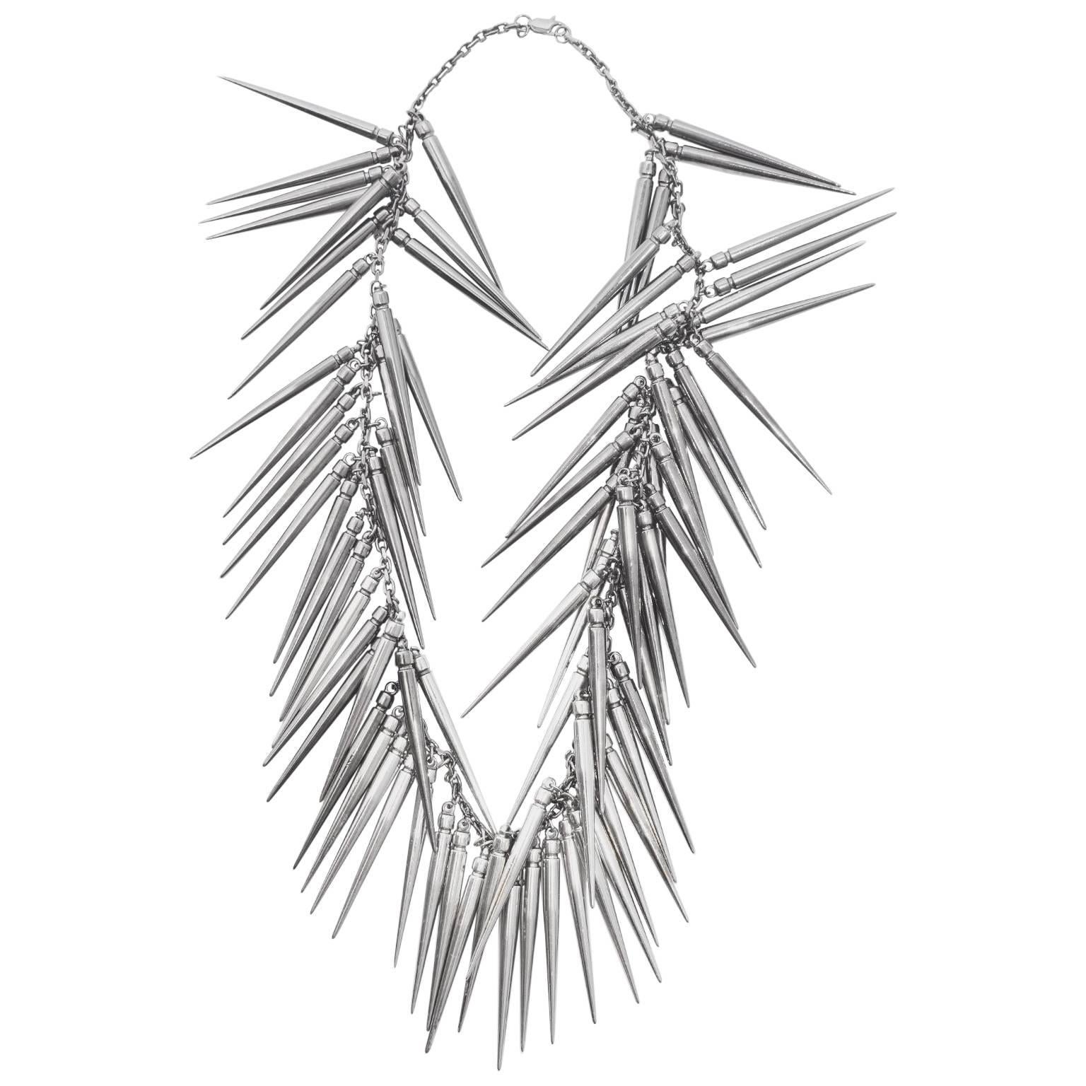 Burberry Prorsum Gunmetal Long Spike Chain Statement Necklace 2010 For Sale