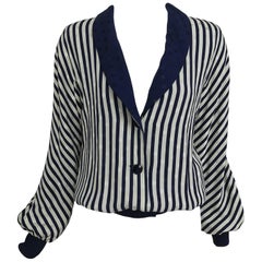 Valentino lightweight blue and white stripe figured silk bomber jacket 1990s