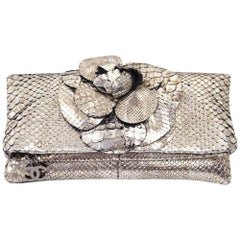 2000s Chanel Silver Python Leather Clutch