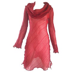 Cari Borja Red Semi Sheer Cowl Neck Silk / Rayon Tunic Dress 