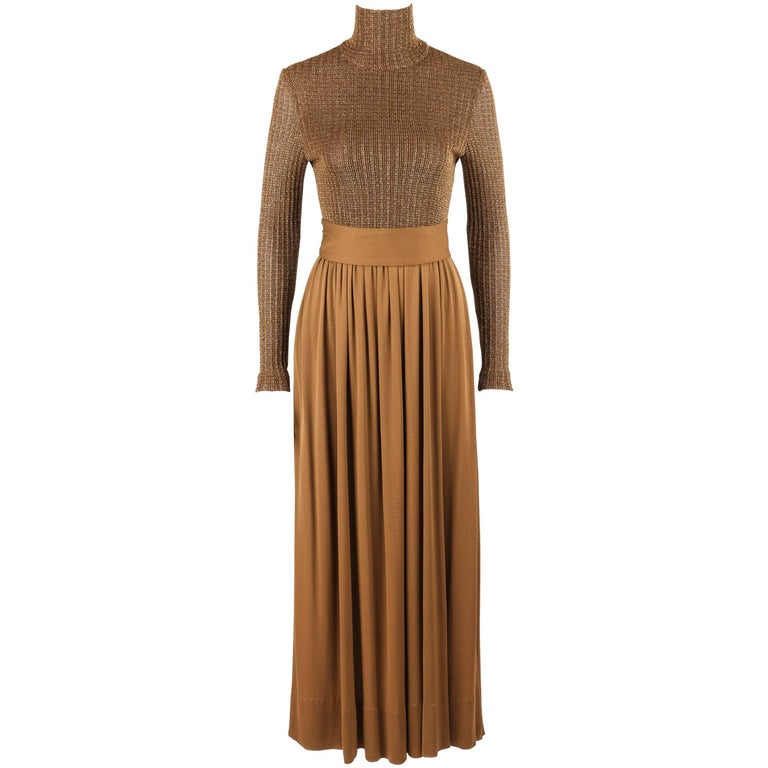 RODRIGUES c.1970's Bronze Metallic Knit Long Sleeve Cocktail Evening