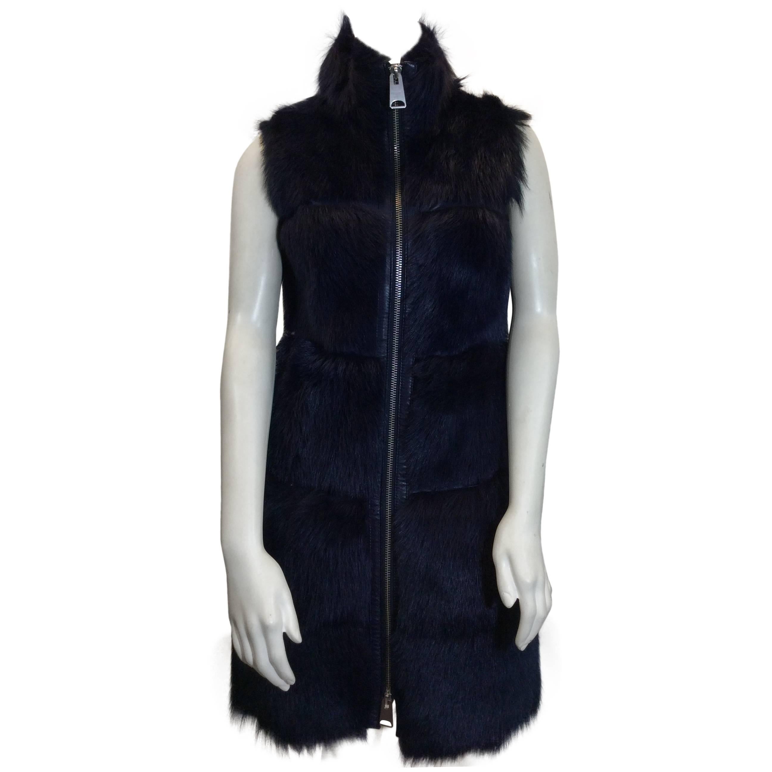 Via Veneto Navy Shearling And Leather Vest For Sale