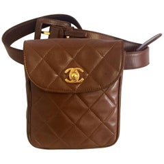 Vintage CHANEL brown leather vertical square shape belt bag, 2.55 fanny pack.