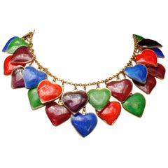 Yves Saint Laurent multicolor glass paste hearts necklace, 1960s 