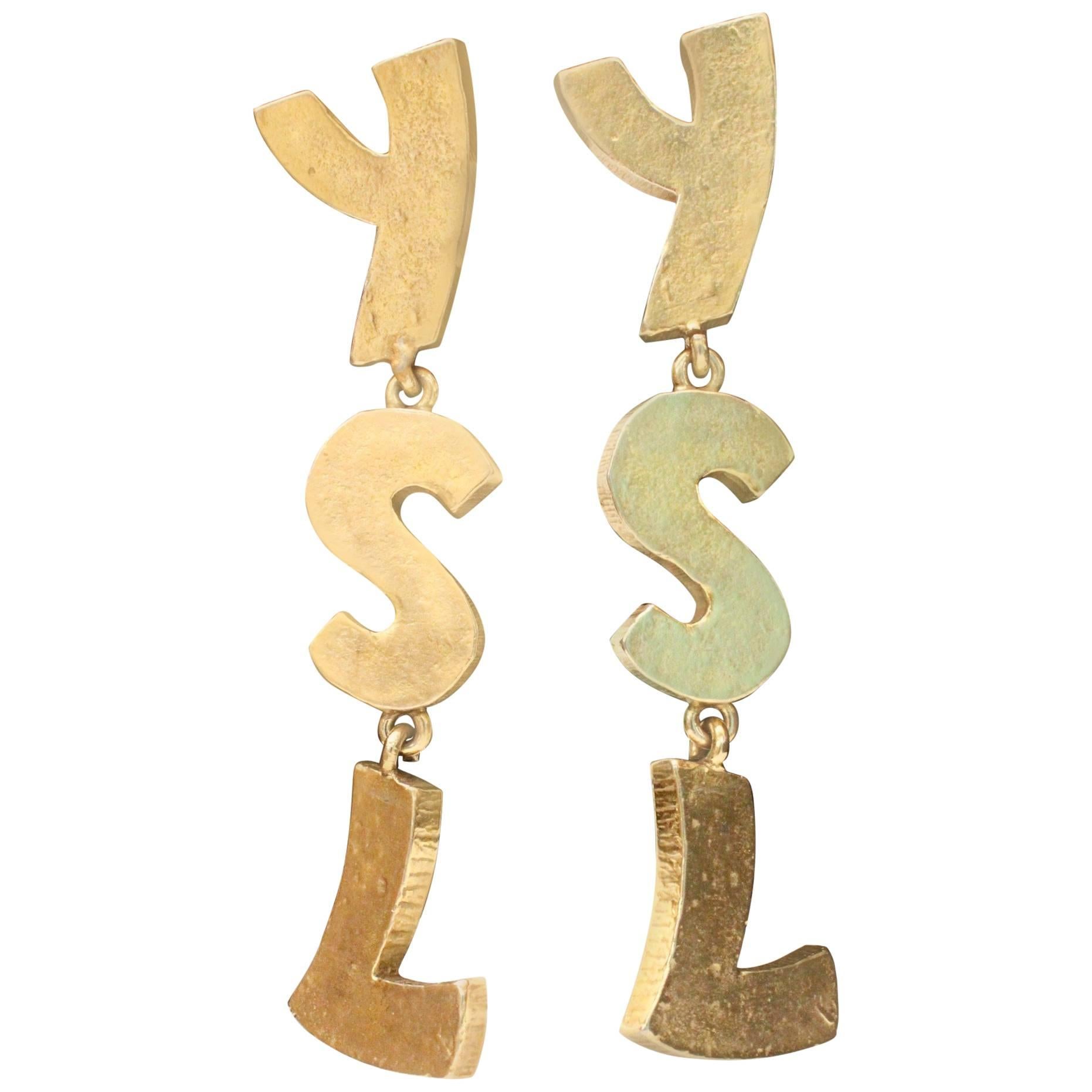 Yves Saint Laurent YSL gilded metal earrings, 1990s 