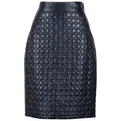 Gianni Versace Istante Quilted Black Leather Skirt With Studs, 1980s 