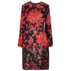 Galanos 1980s Black And Red Floral Silk And Silk Brocade Dress