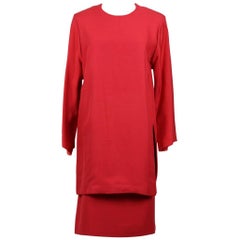Yves Saint Laurent YSL Numbered Haute Couture Red Silk Tunic/Skirt Ensemble