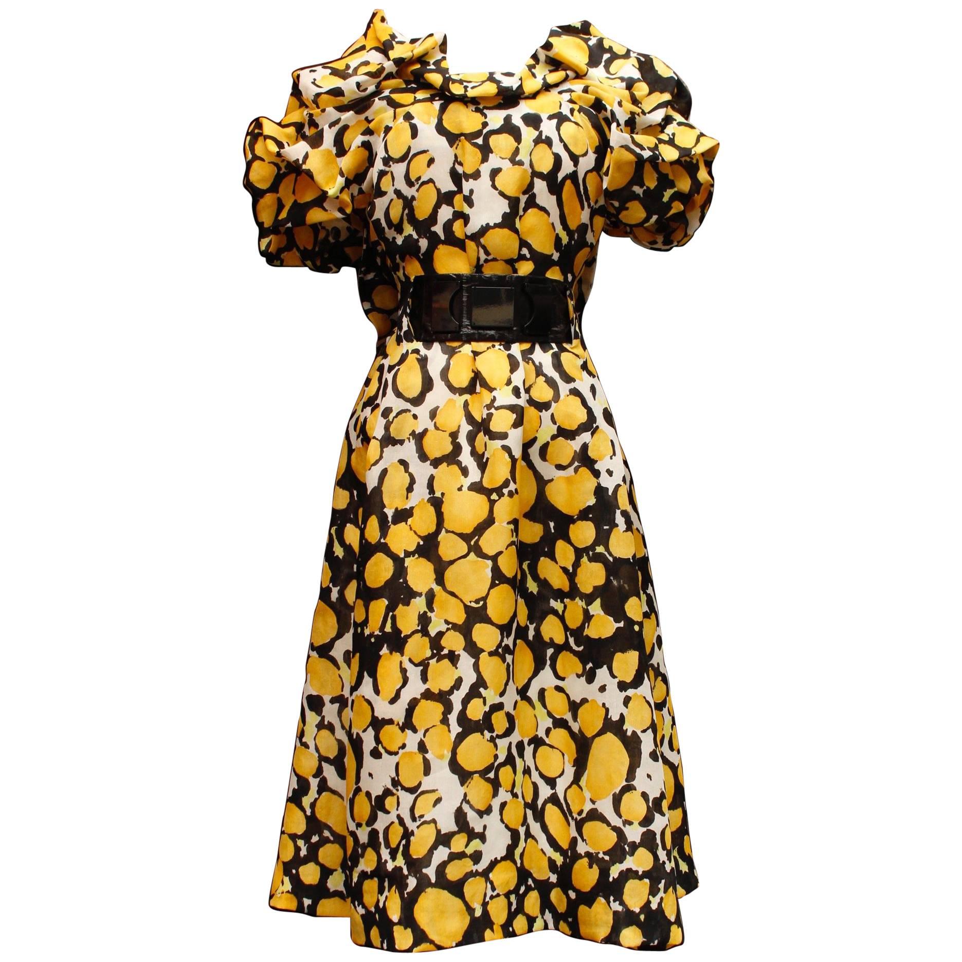1980s, Christian Lacroix yellow, black and white organza puffy dress For Sale