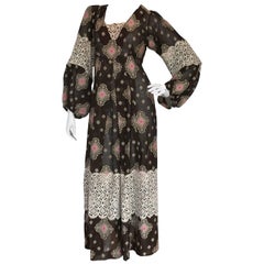 Vintage Thea Porter 1971 Lace Brocade Maxi Dress