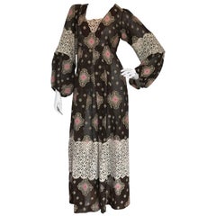 Vintage Thea Porter 1971 Lace Brocade Maxi Dress 