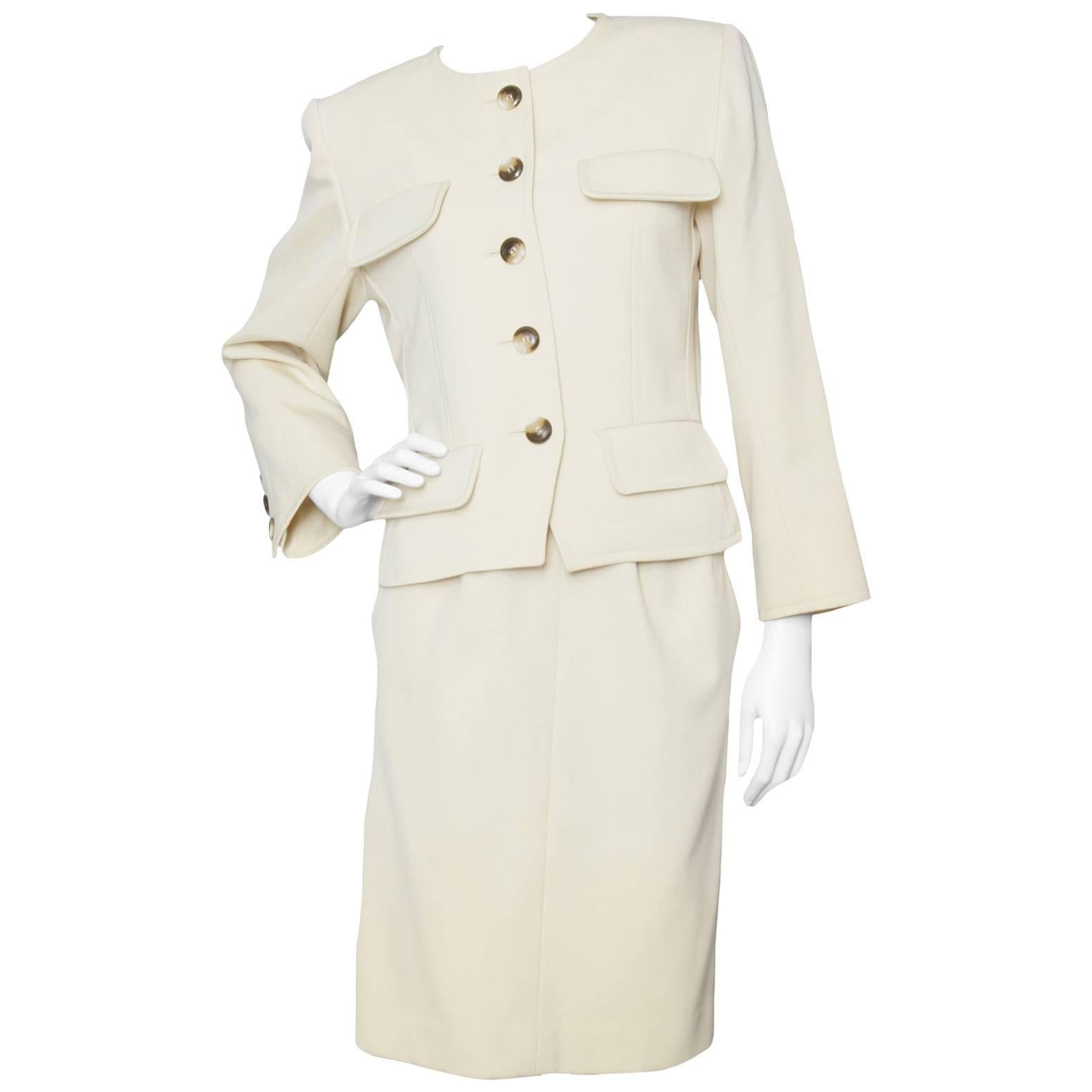 80's Yves Saint Laurent Two Piece Wool Skirt Suit