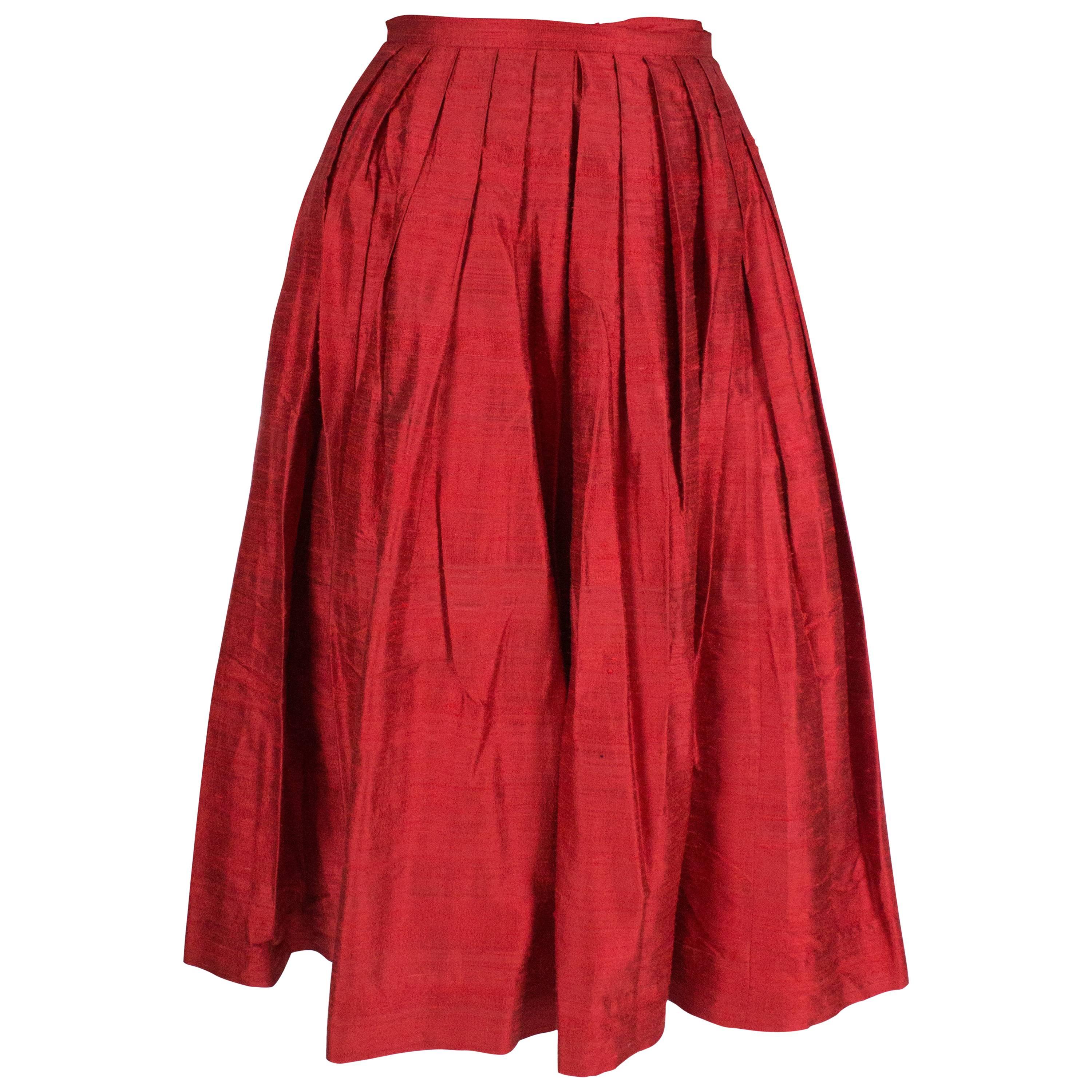 Caroline Charles Vintage Silk Red Skirt